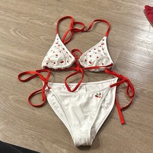 Wild Fable White and Red Bikini Top